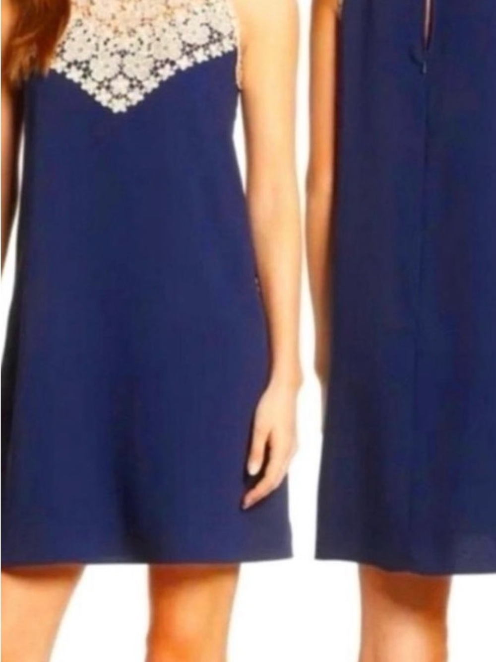 Lilly Pulitzer Navy Mini Dress with Gold Lace Yoke Detail